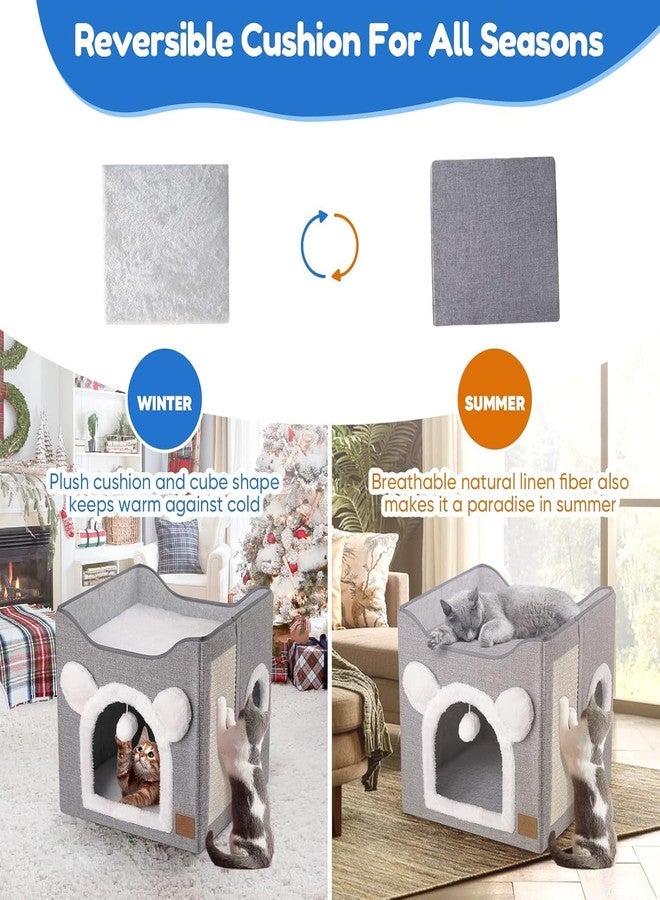 JELLEX Cat House, Dog House, Foldable Cat Bed with 2 Removable Cushions, Hanging Ball and Scratching Board, Cat House, 40 x 40 x 40 cm - Image 4